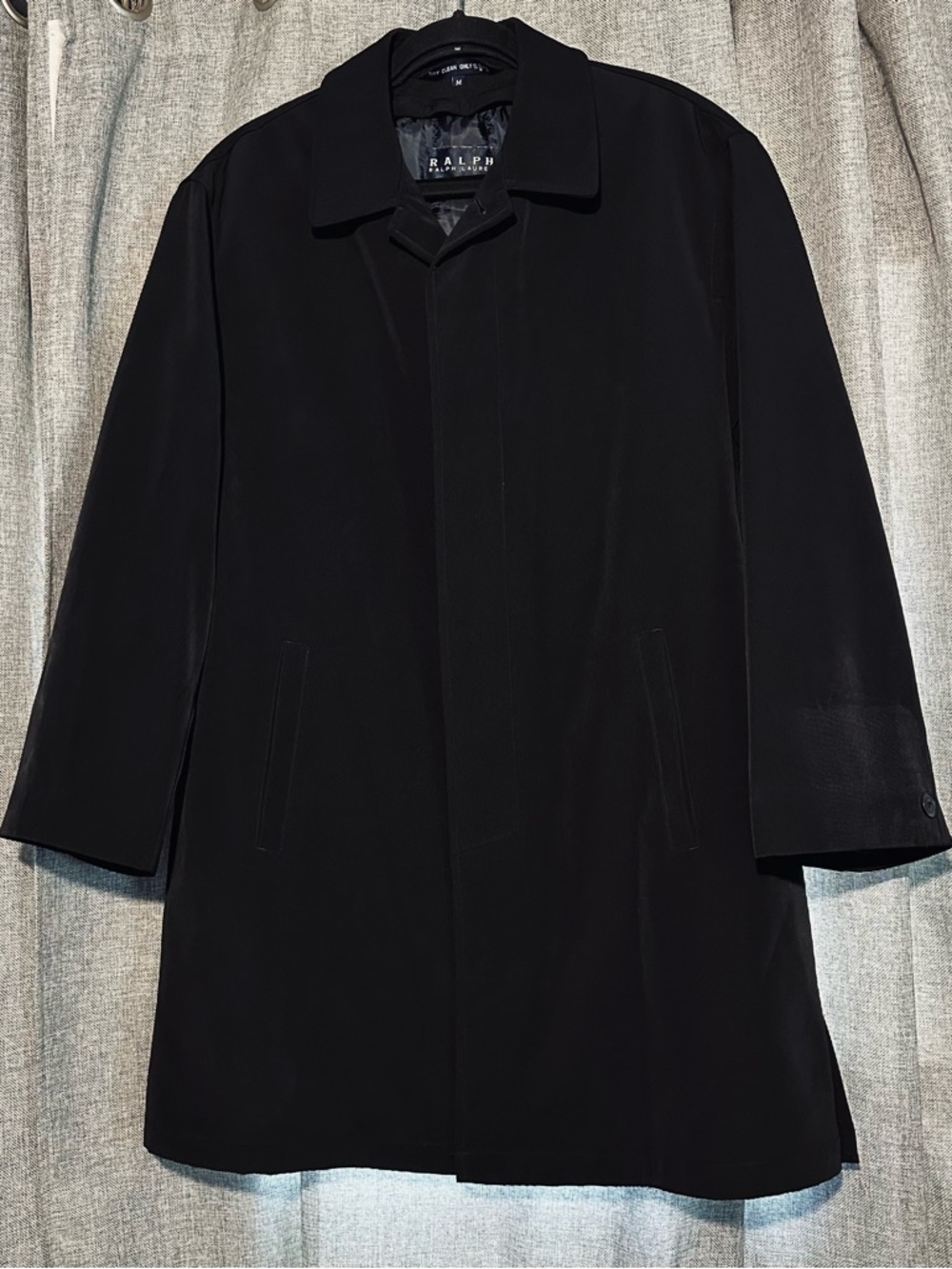 Ralph Lauren Lined Water Resistant Black Single-Breasted Trench Coat